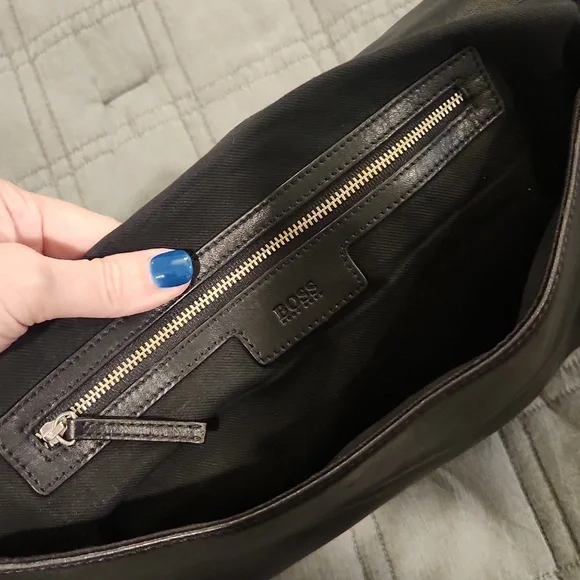Hugo Boss Black and Tan Buttery Soft Leather Laptop Bag